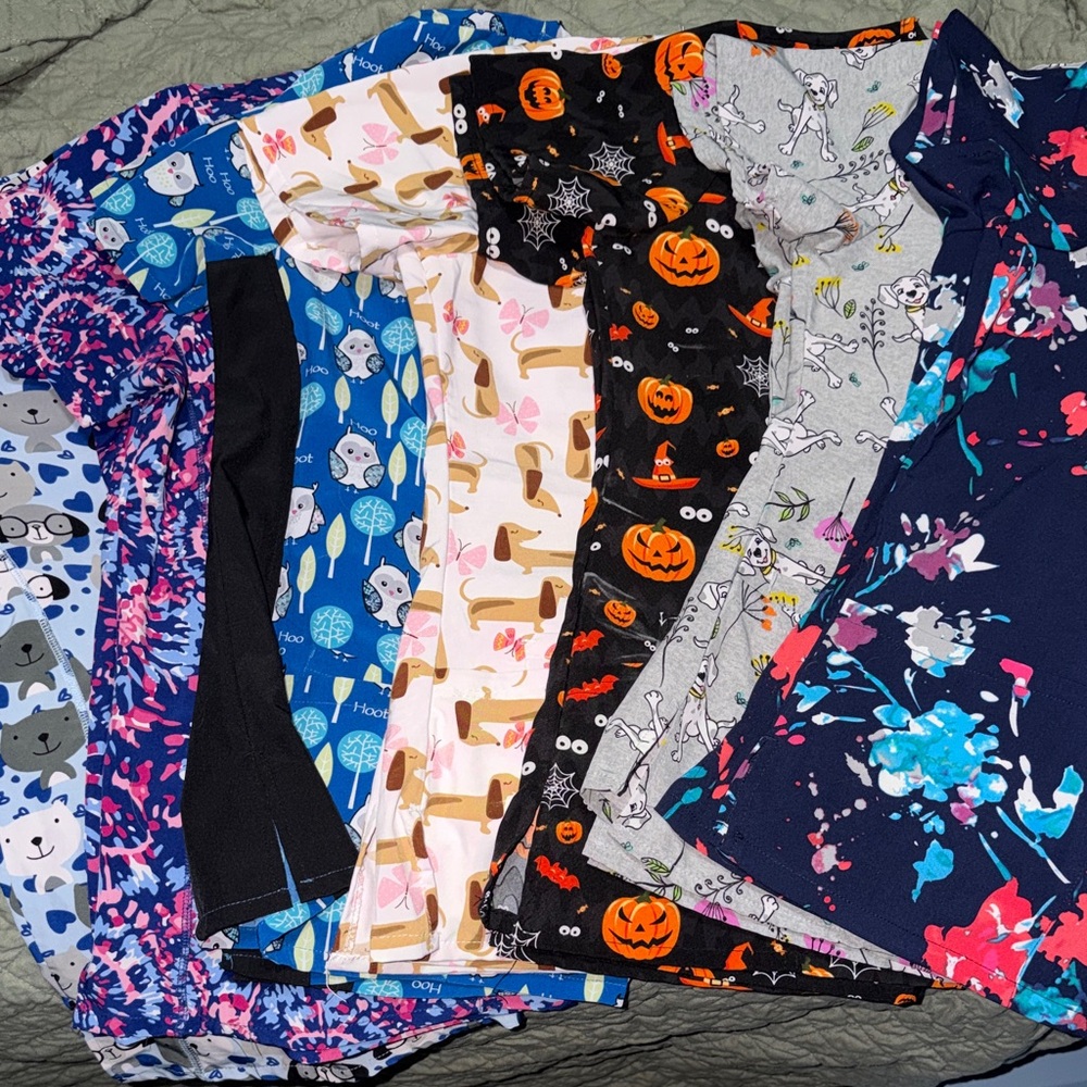 Colorful Patterned Scrub Tops - Bundle Size Large